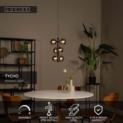 Lucide TYCHO - Pendant light - Ø 25,5 cm - 6xG9 - Black